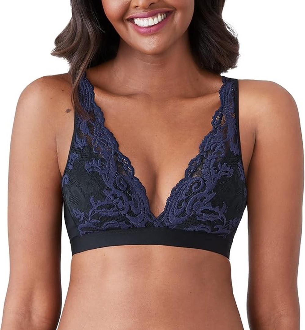 Wacoal Women's Instant Icon Bralette Black/Eclipse Blue Size Large Lace Wireless